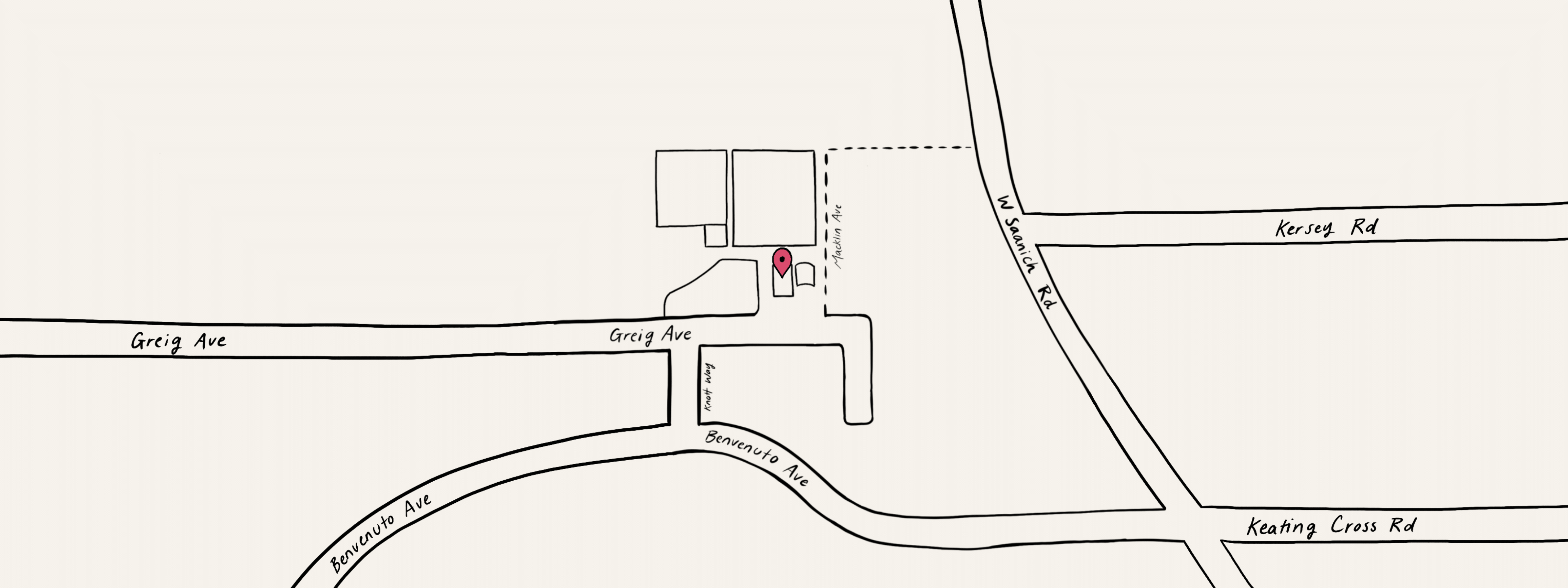 Black and white line drawing of a road layout with labeled roads and intersections.